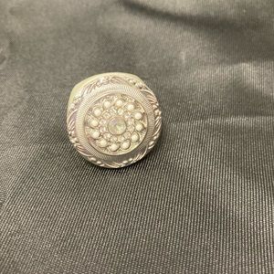 Acrylic Ring White size 7.5 with silver toned setting and crystal like stone
